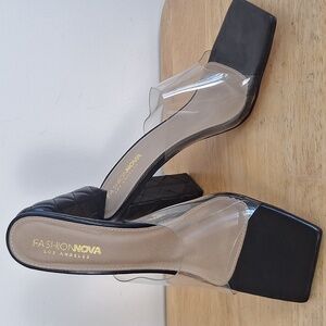 Fashion Nova Black Quilted Block Heel Clear Strap Mules Size 11​